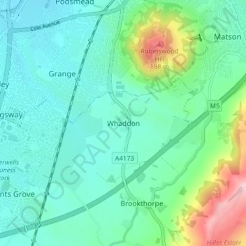 Topografische kaart Whaddon, hoogte, reliëf