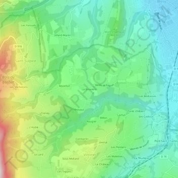 Topografische kaart La Bouvière, hoogte, reliëf