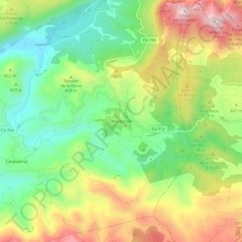 Topografische kaart Margarida, hoogte, reliëf
