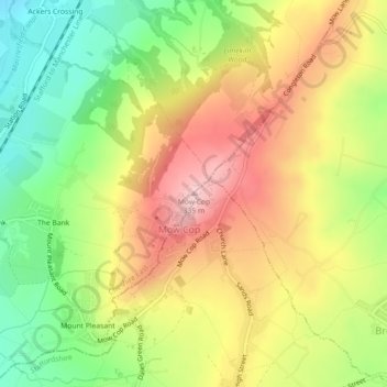 Topografische kaart Mow Cop, hoogte, reliëf