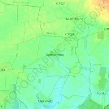 Topografische kaart Gottscheina, hoogte, reliëf