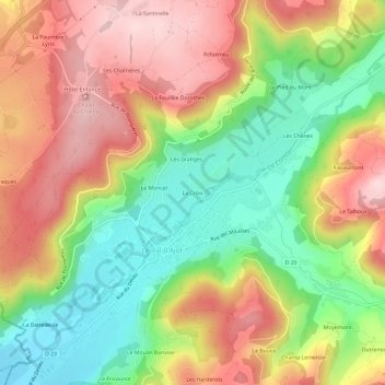 Topografische kaart La Croix, hoogte, reliëf