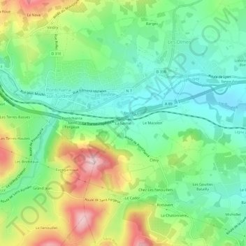 Topografische kaart La Savoie, hoogte, reliëf