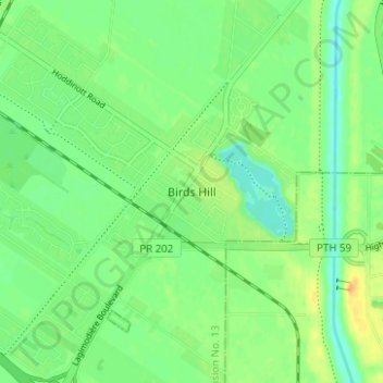 Topografische kaart Birds Hill, hoogte, reliëf