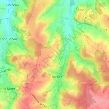 Topografische kaart Bas-Bonlez, hoogte, reliëf