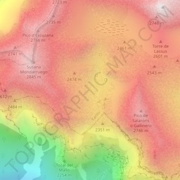 Topografische kaart Aguas Tuertas, hoogte, reliëf