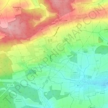 Topografische kaart Eggingen, hoogte, reliëf