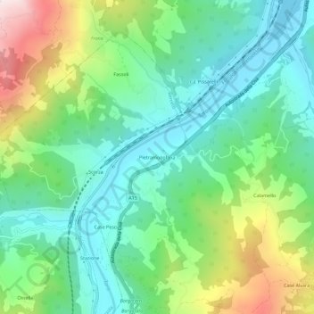 Topografische kaart Pietramogolana, hoogte, reliëf