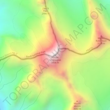 Topografische kaart Mount Sir Douglas, hoogte, reliëf