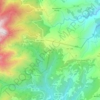 Topografische kaart Justos, hoogte, reliëf