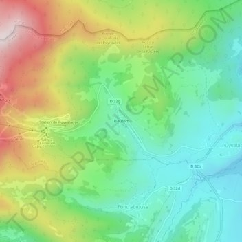 Topografische kaart Rieutort, hoogte, reliëf