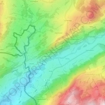 Topografische kaart Hinterhalden, hoogte, reliëf