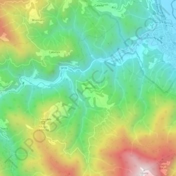 Topografische kaart Verni, hoogte, reliëf