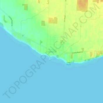 Topografische kaart Colchester, hoogte, reliëf