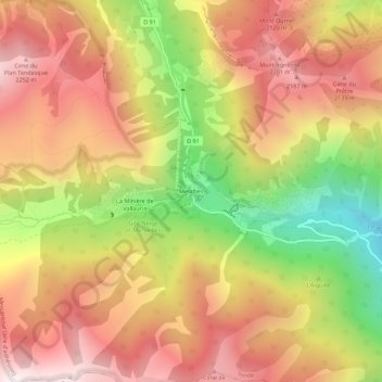 Topografische kaart Mesches, hoogte, reliëf
