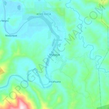Topografische kaart Mayaya, hoogte, reliëf