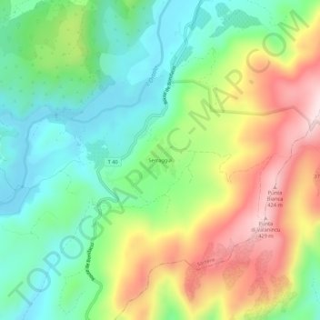 Topografische kaart Serraggia, hoogte, reliëf