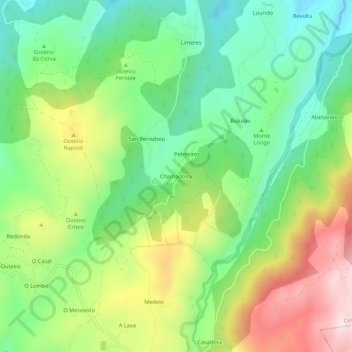 Topografische kaart Chamadoira, hoogte, reliëf