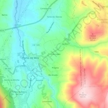 Topografische kaart Eiras da Lagoa, hoogte, reliëf