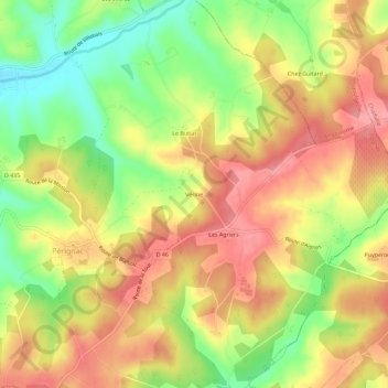 Topografische kaart Vérine, hoogte, reliëf
