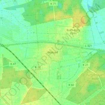 Topografische kaart Woltorf, hoogte, reliëf