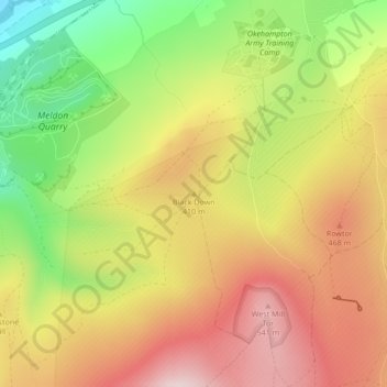 Topografische kaart Black Down, hoogte, reliëf
