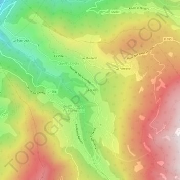 Topografische kaart La Faure, hoogte, reliëf
