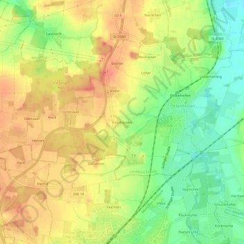 Topografische kaart Grashausen, hoogte, reliëf