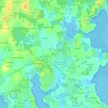 Topografische kaart Kerran, hoogte, reliëf