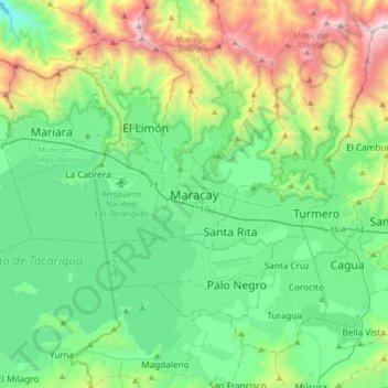 Topografische kaart Maracay, hoogte, reliëf