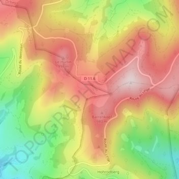 Topografische kaart Le Glasborn, hoogte, reliëf