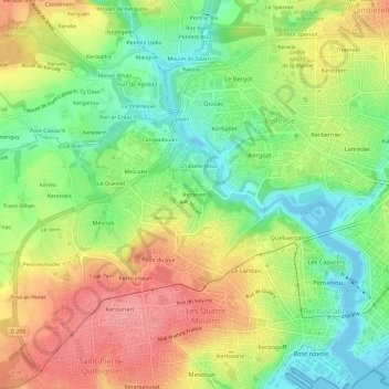 Topografische kaart Kerorven, hoogte, reliëf