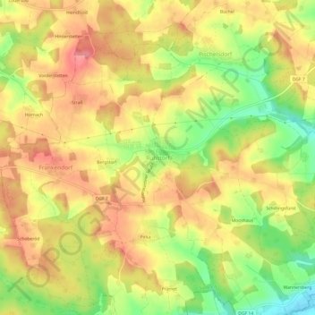 Topografische kaart Ruhstorf, hoogte, reliëf
