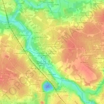 Topografische kaart La Galussière Rive Droite, hoogte, reliëf