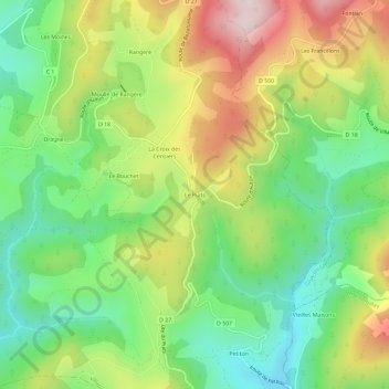 Topografische kaart Le Puits, hoogte, reliëf