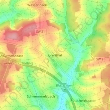 Topografische kaart Greßthal, hoogte, reliëf