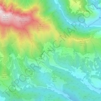 Topografische kaart Menosio, hoogte, reliëf