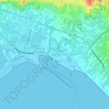 Topografische kaart El Varadero, hoogte, reliëf