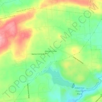 Topografische kaart Martins Corner, hoogte, reliëf