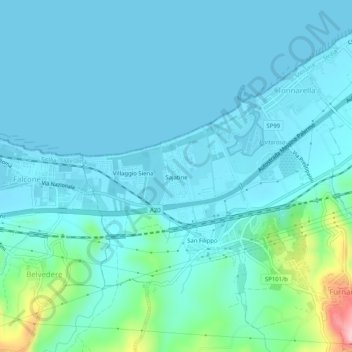 Topografische kaart Sajatine, hoogte, reliëf