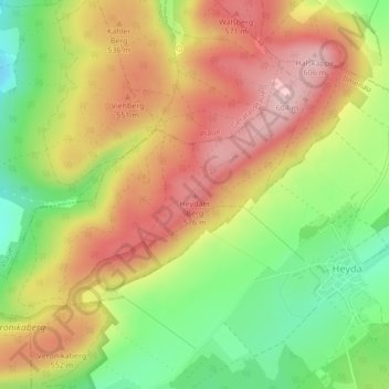 Topografische kaart Heydaer Berg, hoogte, reliëf