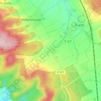 Topografische kaart Hornsen, hoogte, reliëf