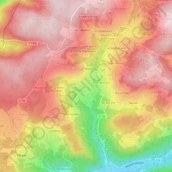 Topografische kaart La Croslière, hoogte, reliëf