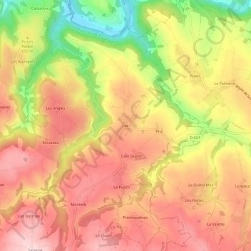 Topografische kaart Lax, hoogte, reliëf