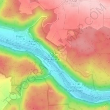 Topografische kaart Burg Prunn, hoogte, reliëf