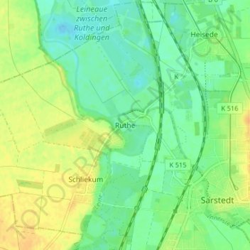 Topografische kaart Ruthe, hoogte, reliëf
