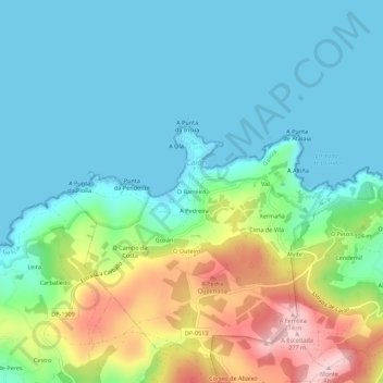 Topografische kaart O Barreiro, hoogte, reliëf