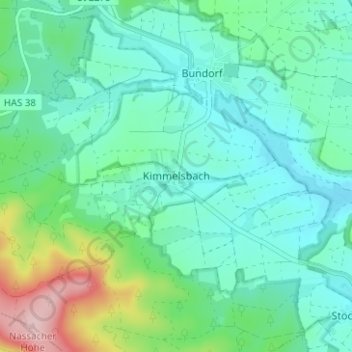 Topografische kaart Kimmelsbach, hoogte, reliëf