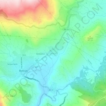 Topografische kaart Granja, hoogte, reliëf