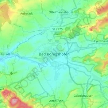 Topografische kaart Bad Königshofen, hoogte, reliëf